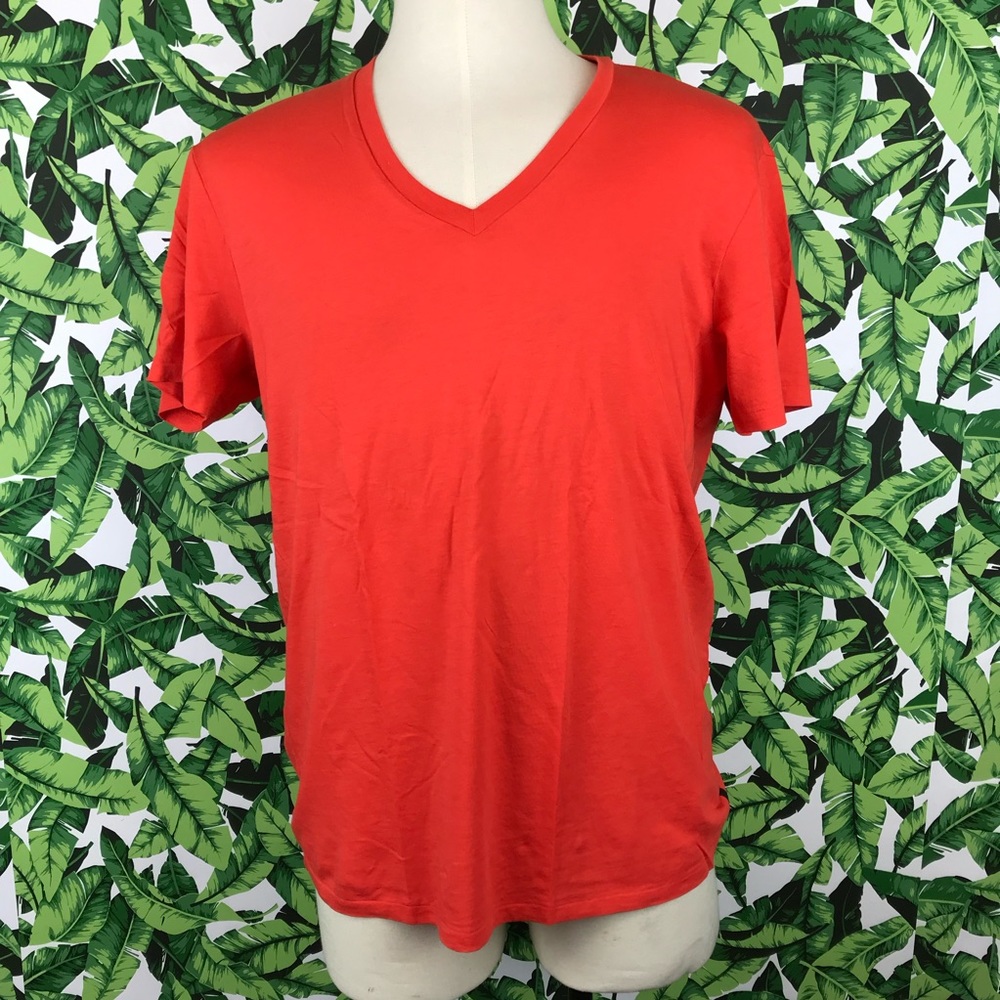 Armani Exchange Neon Orange V Neck Tee Shirt